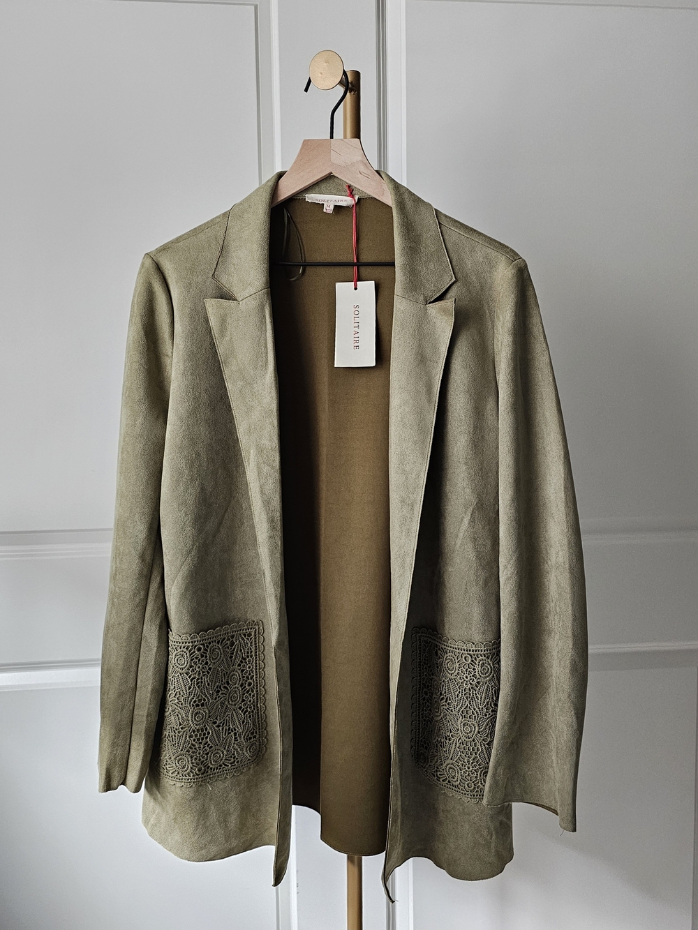 NWT Anthropologie Solitaire Olive Faux Suede Embroidered Blazer Jacket Size M